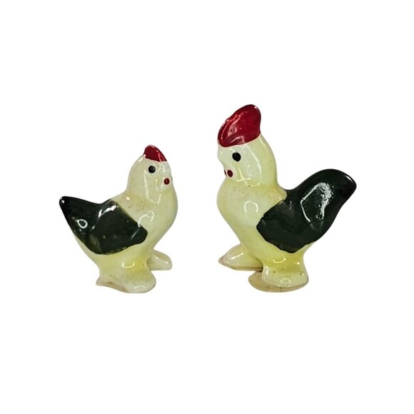 Vintage Bug House Bone China Chicken Rooster Hen Miniature Figurine Set - Picture 1 of 8